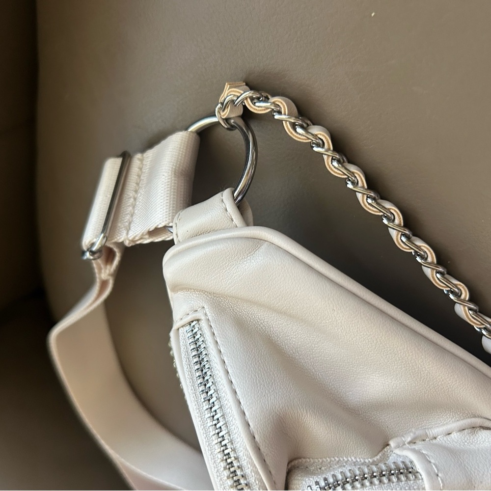 Ivory Rhinestone-Studded Faux-Leather Belt Bag - Picture 6 of 16